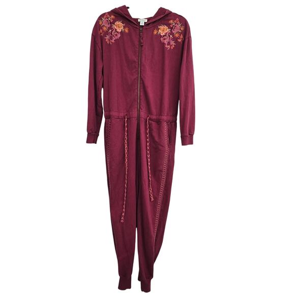 Sundance Embroidered Hoodie Jumpsuit Sz M Pink Floral Boho Cabincore Cozy Lounge - Picture 2 of 8
